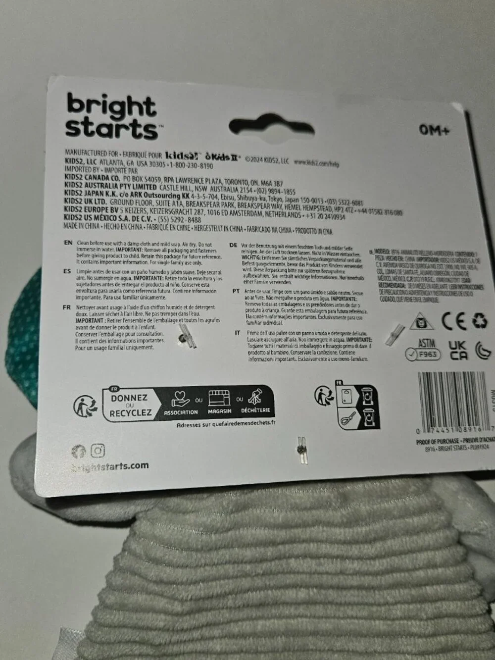 NEW Bright Starts Elephant Teether Plush Baby Toy Snuggle Teethe Ribbed Crinkle